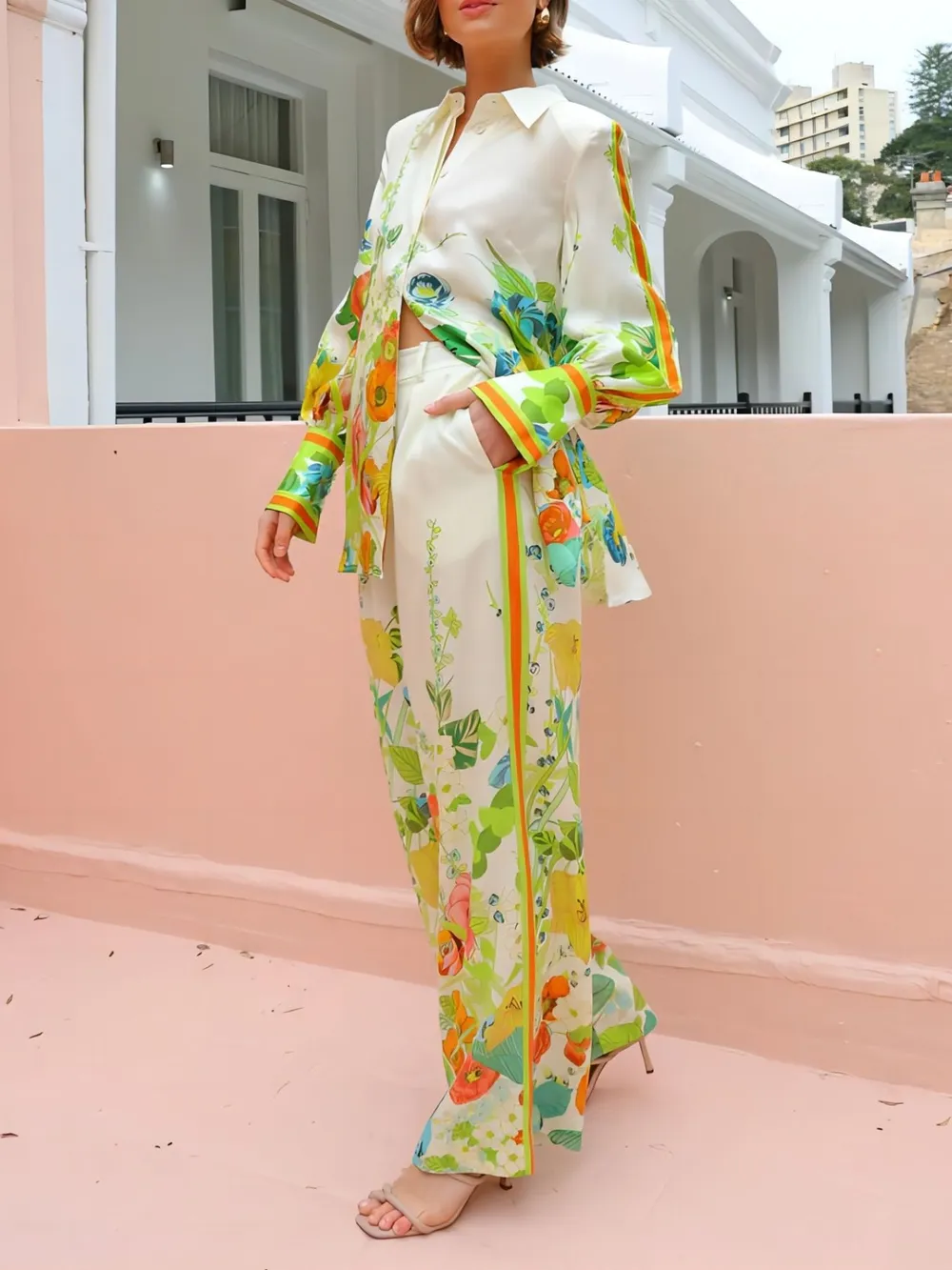 Printed Tie Back Shirt and Pants Set, image 3