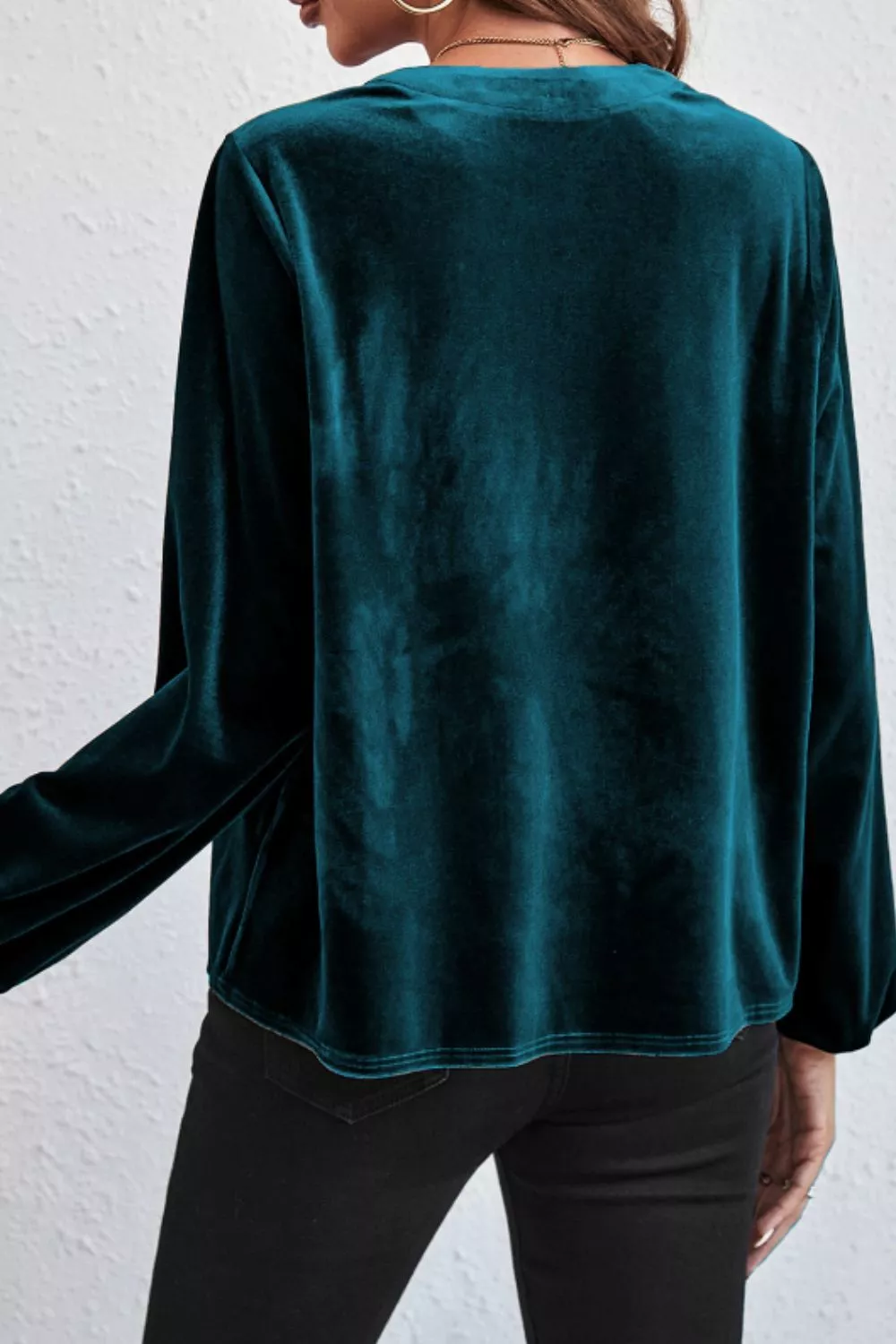 Notched Long Sleeve Velvet Top, image 4