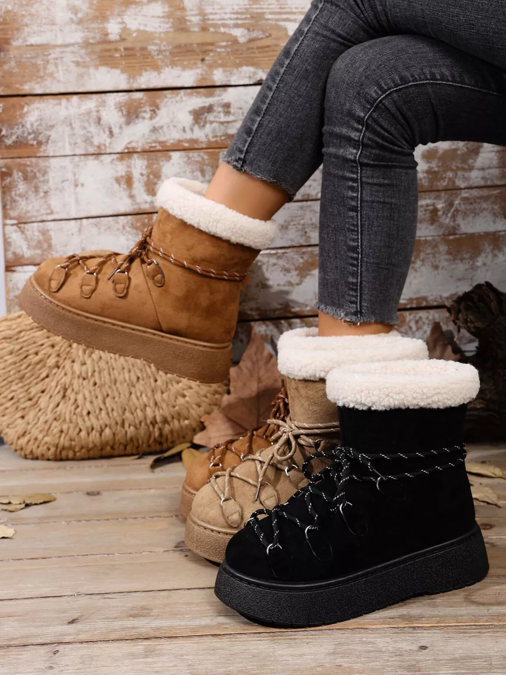 Round Toe Lace Up Platform Boots, image 2
