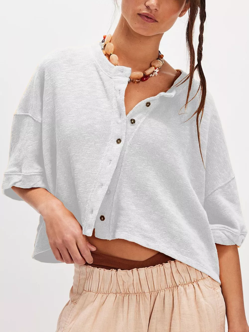 Button-Front Half Sleeve Cardigan, image 10