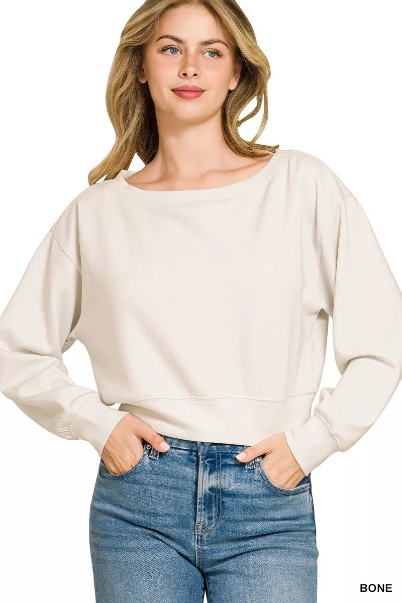 Scuba Cropped Boat Neck Pullover Sweatshirts