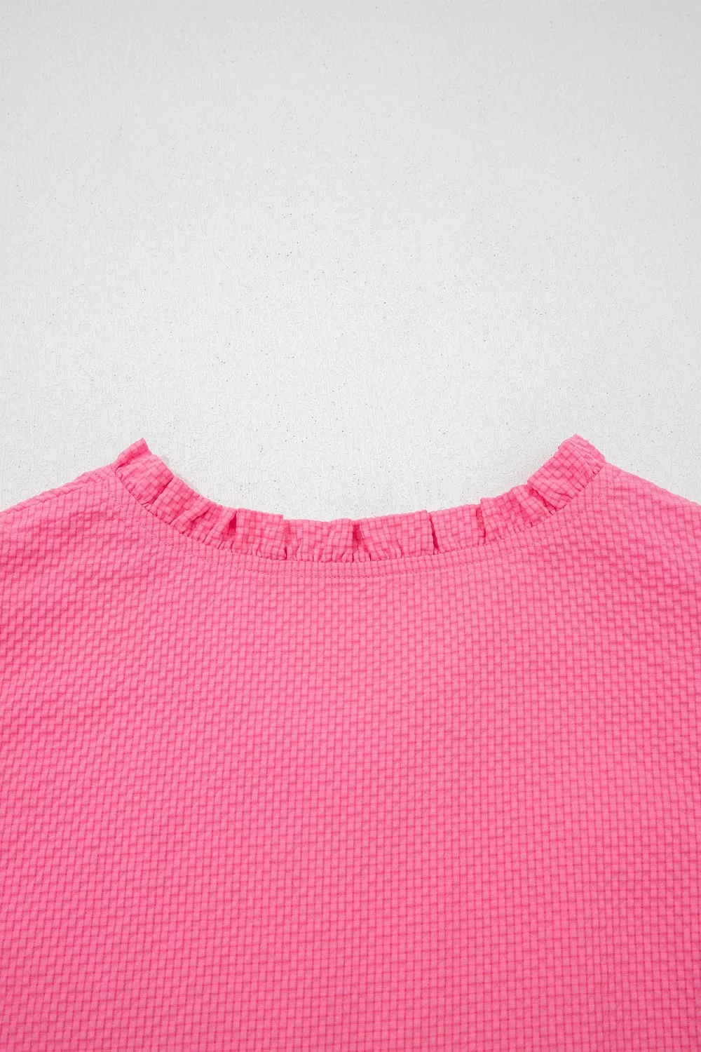 Frilled V Neck Flower Embroidered Puff Sleeve Textured Blouse, image 6
