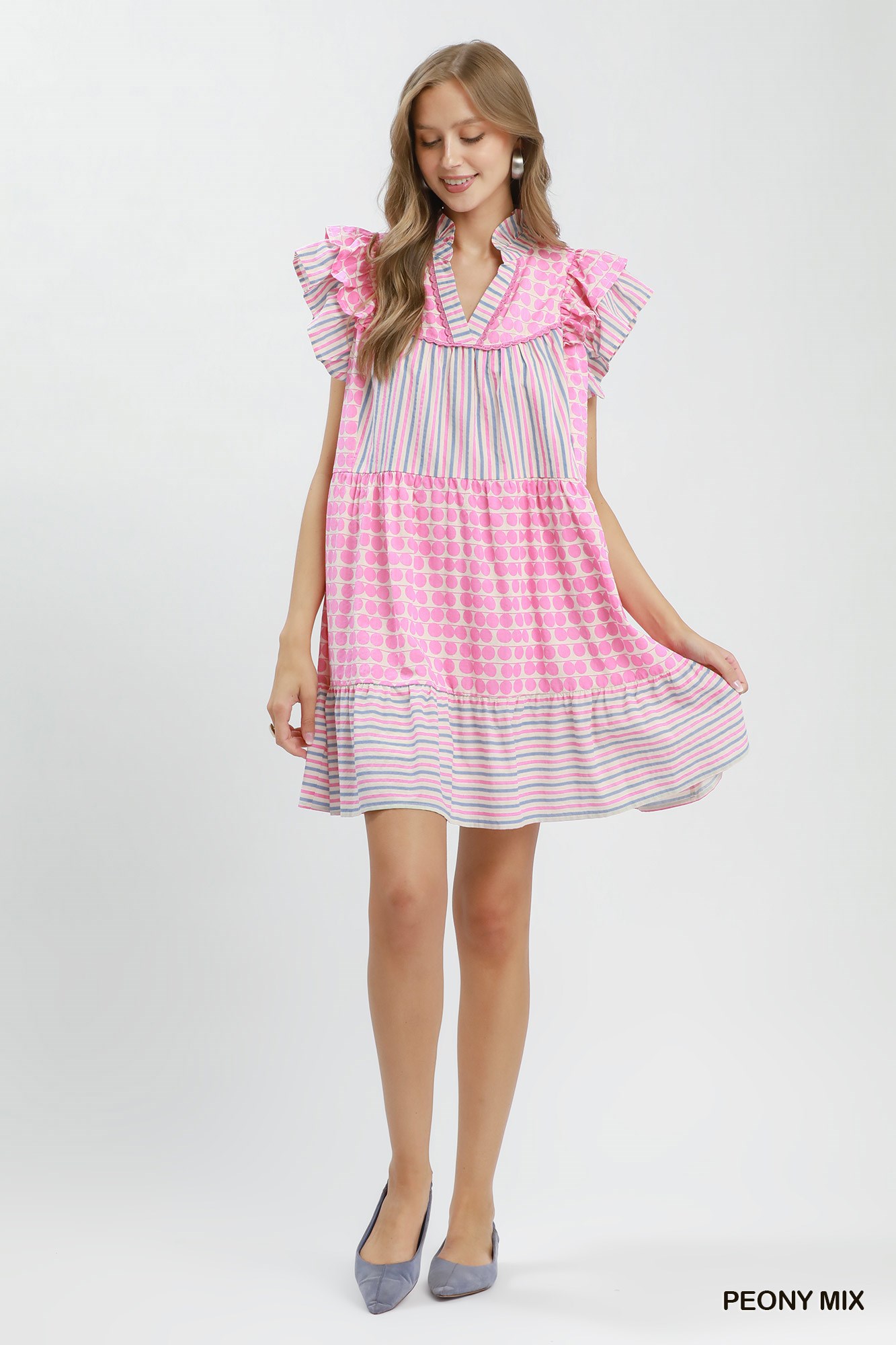 Mix Patchwork Flutter Sleeve Tiered Dress, image 4