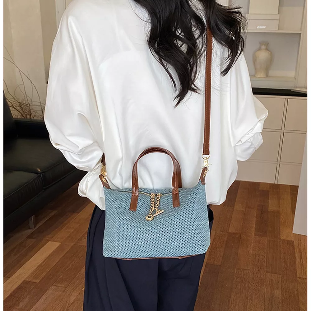 Woven Crossbody Bag with Leather Accents, image 6