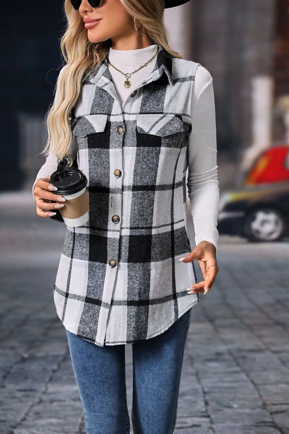 Plaid Button Up Vest Coat, image 18