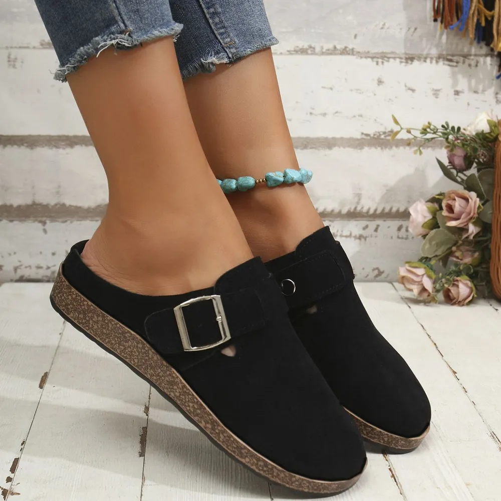 Suede Round Toe Buckle Slip-Ons, image 2