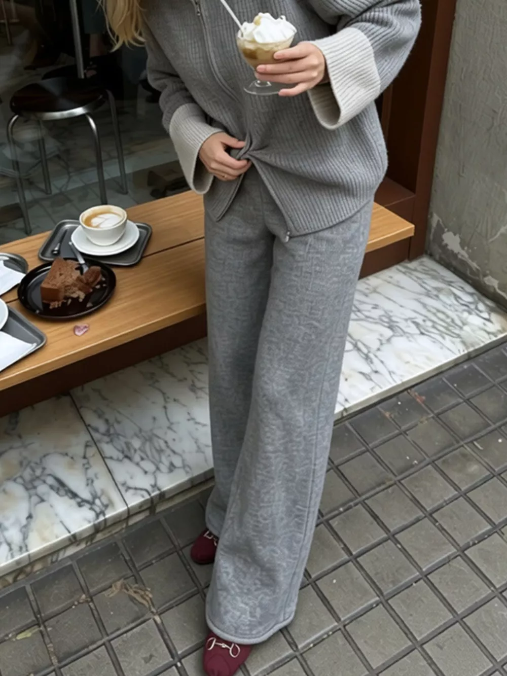 Zip-Up Contrast Cuff Cardigan and Pants Sweater Set, image 11