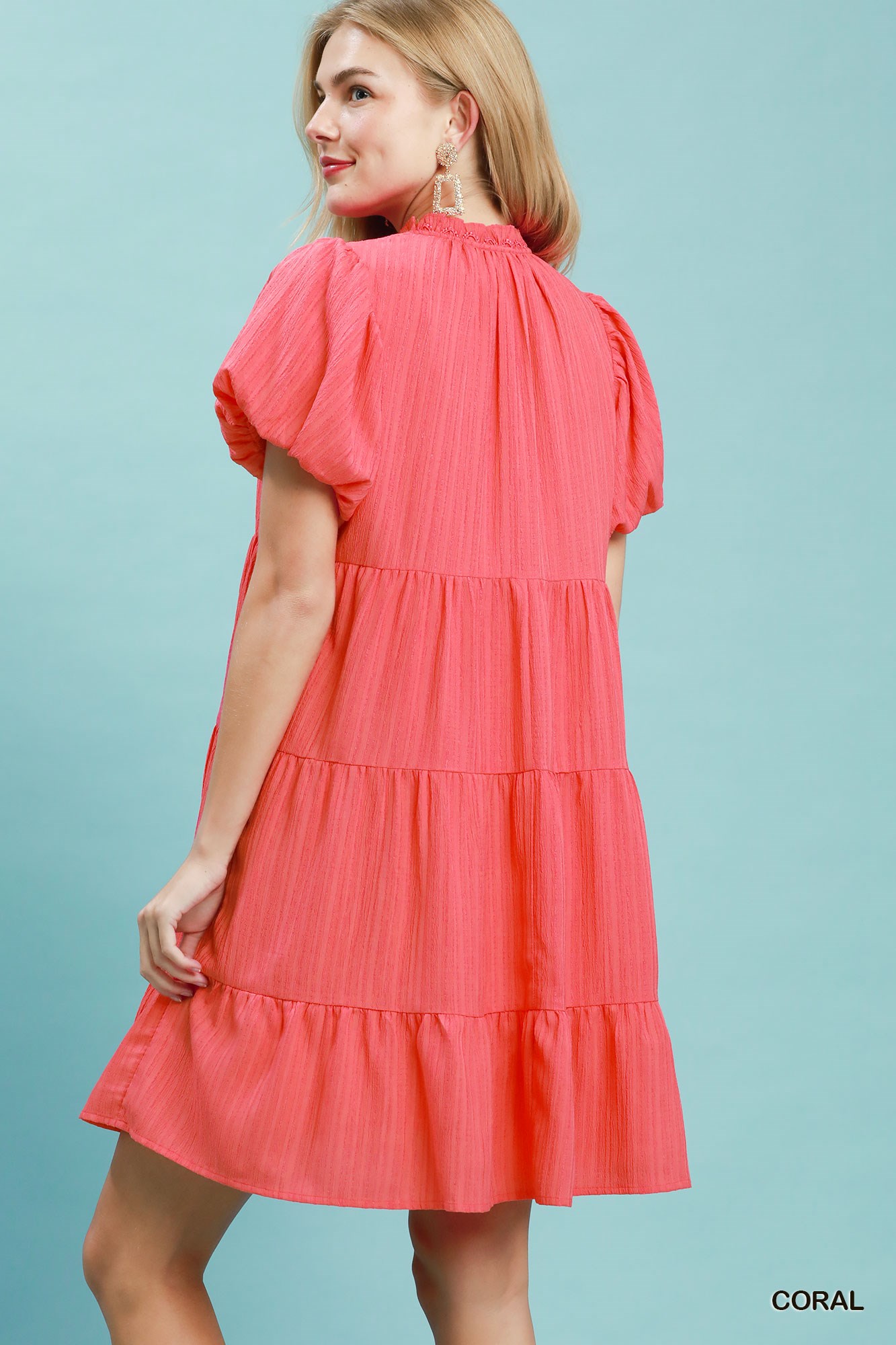Puff Sleeve Tiered Babydoll Dress, image 3