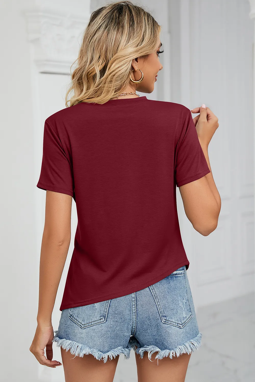 Ruched Round Neck Short Sleeve T-Shirt, image 5