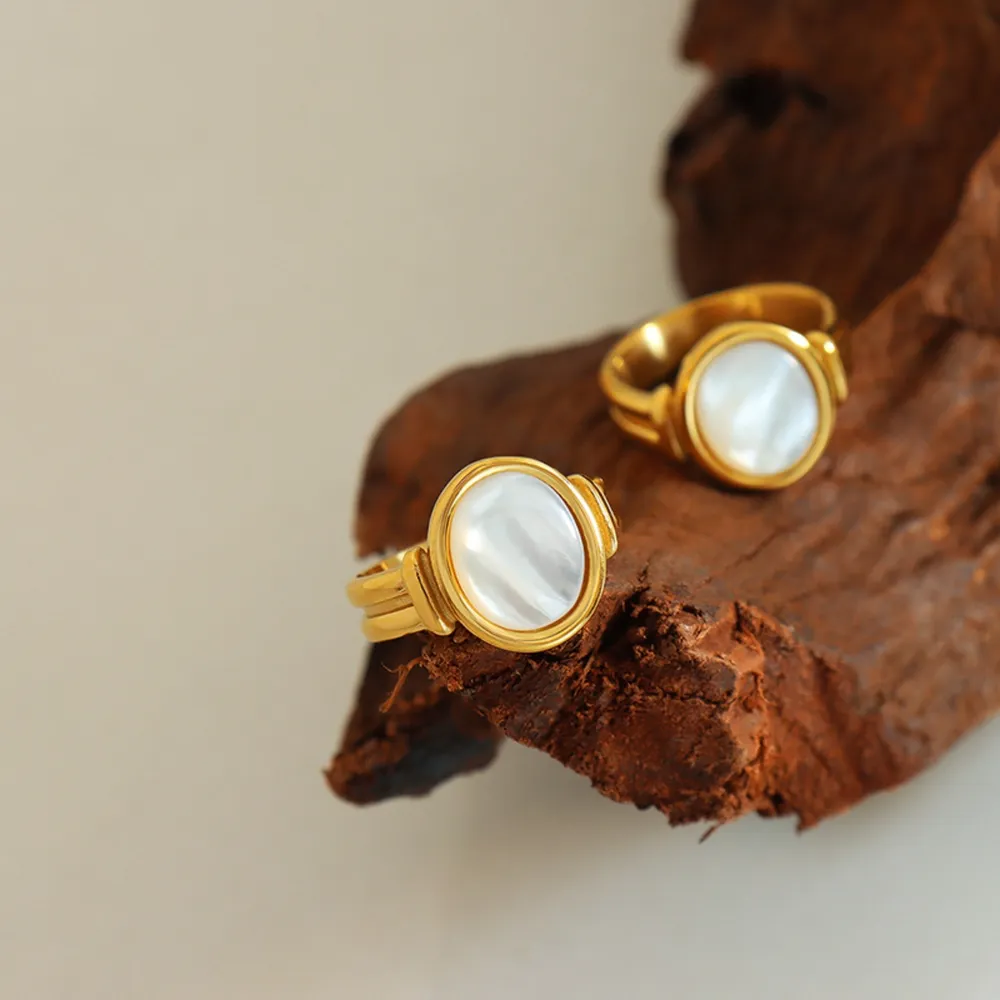 Titanium Steel White Sea Shell Ring, image 4