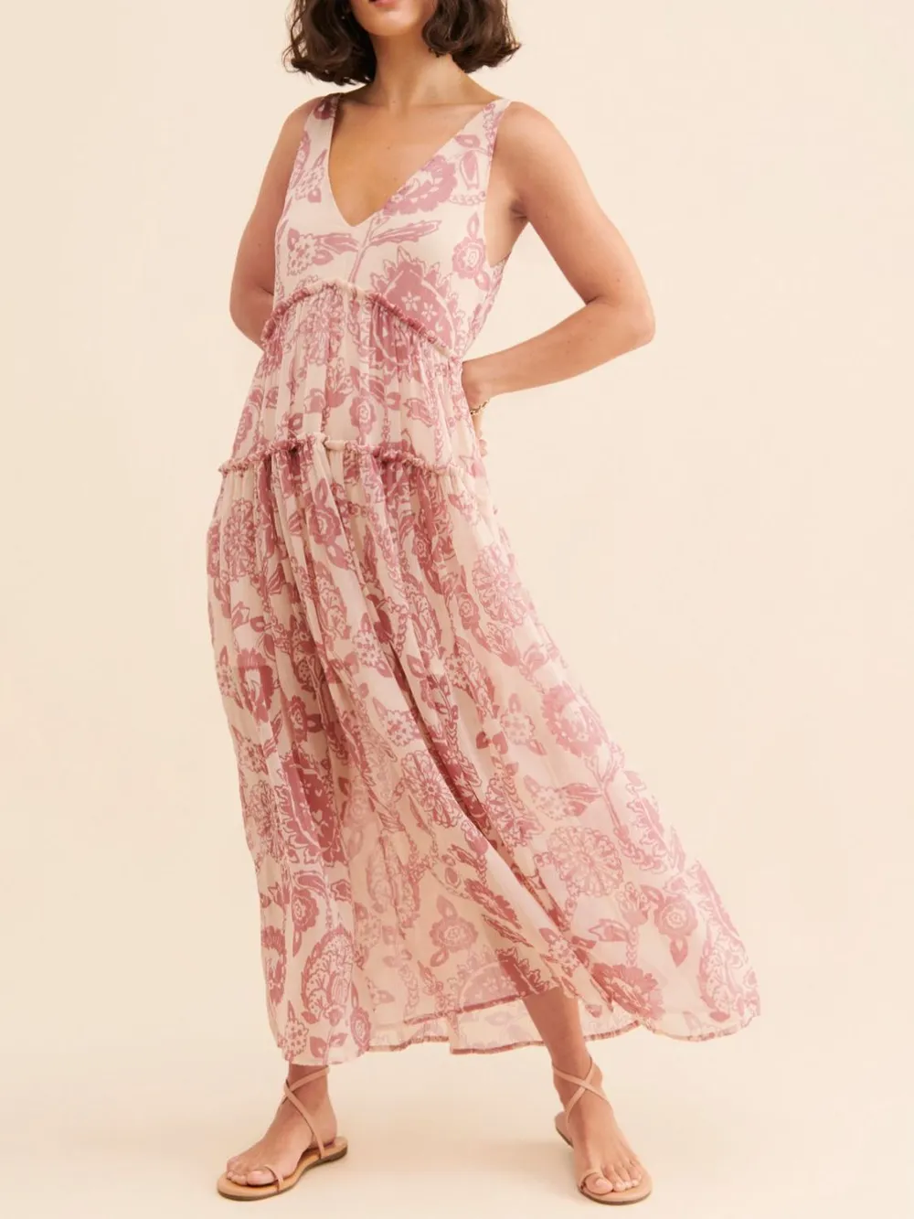 Printed V-Neck Sleeveless Dress, image 4