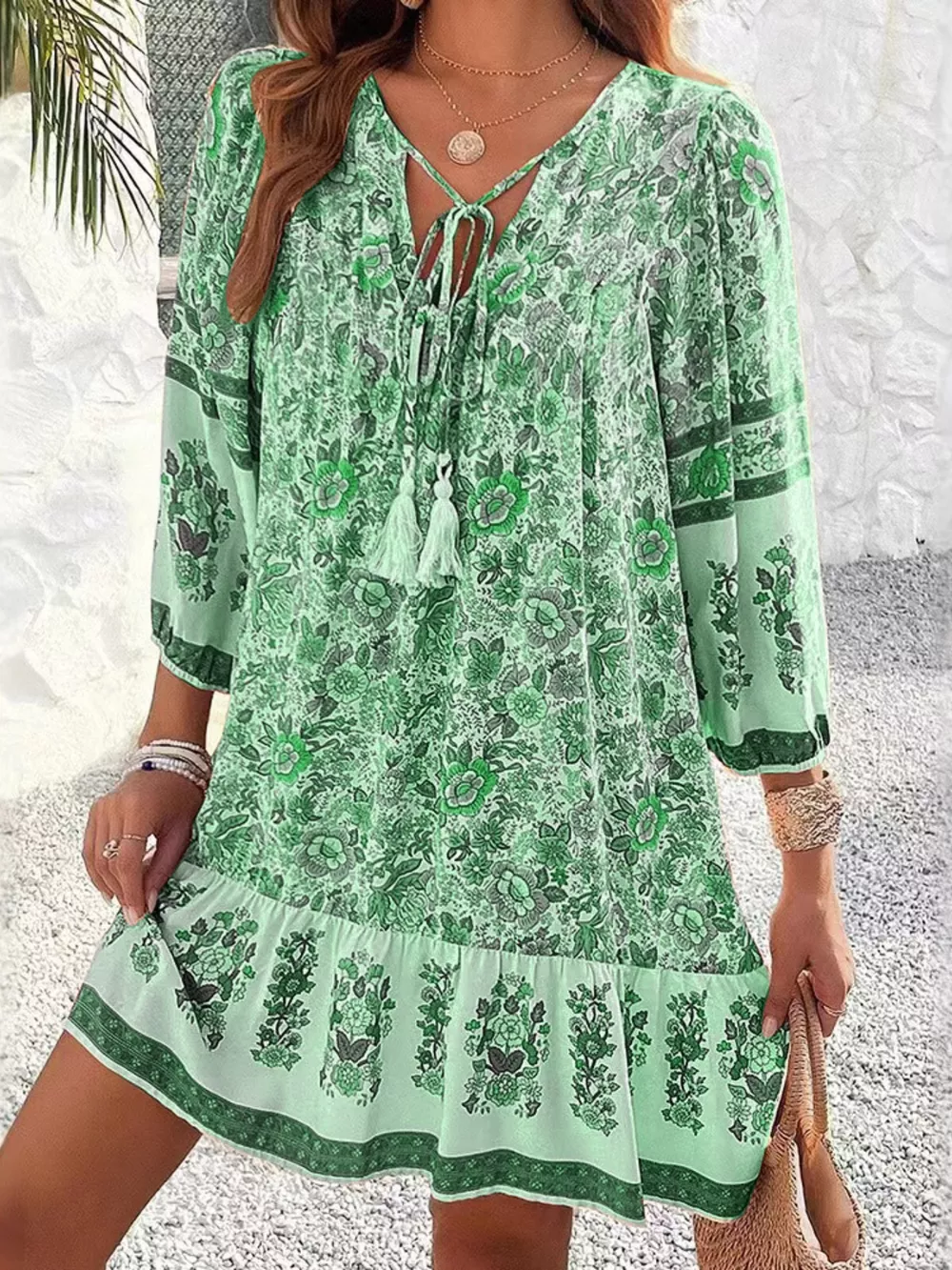 Floral Print Tassel Tie Neck Mini Dress, image 17