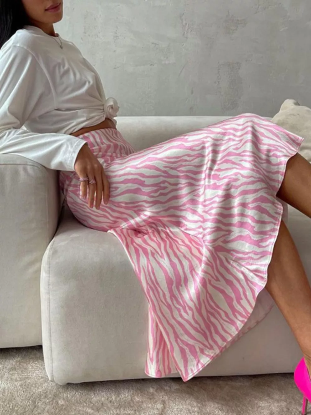 Satin Zebra Print Midi Skirt, image 11
