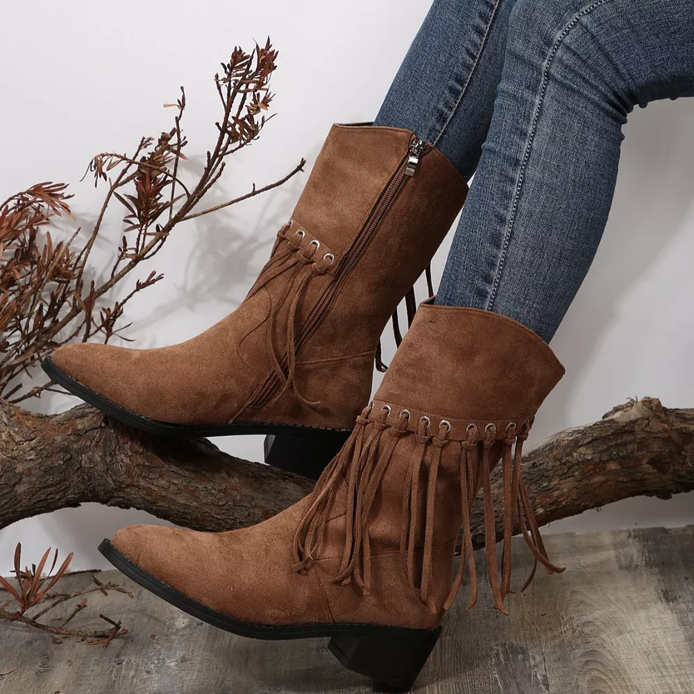 Fringe Western Block Heel Boots, image 10
