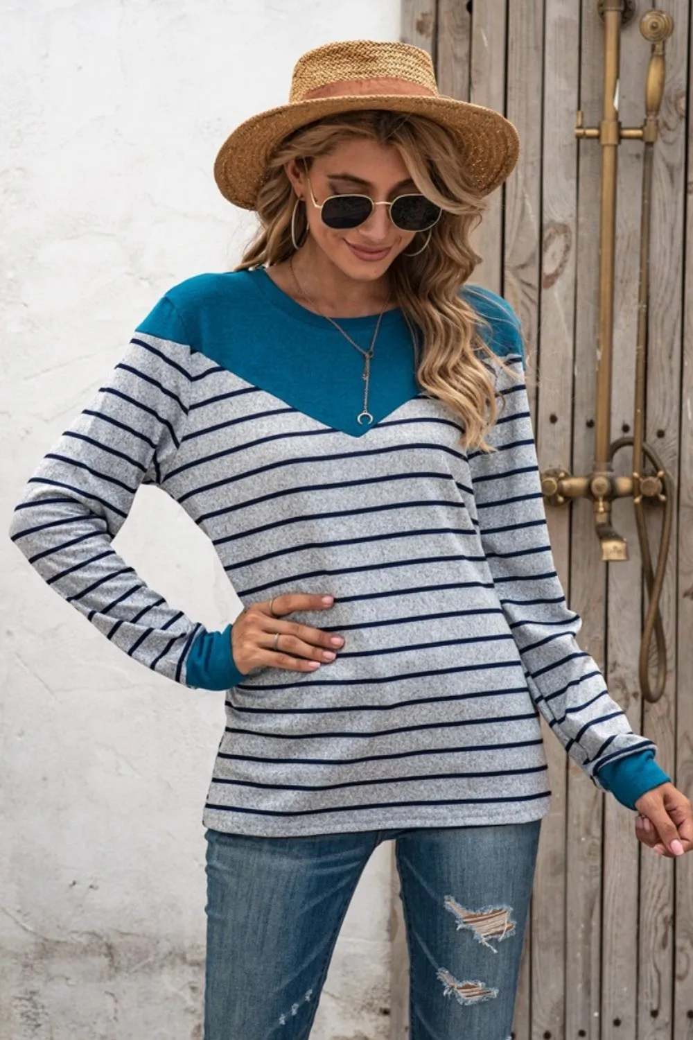 Striped Round Neck Long Sleeve T-Shirt, image 24