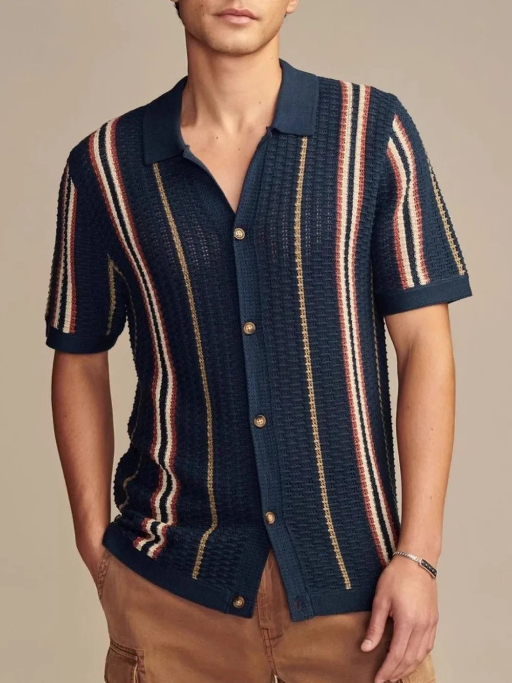 Men's Plus Size Striped Collared Neck Short Sleeve Shirt, image 6