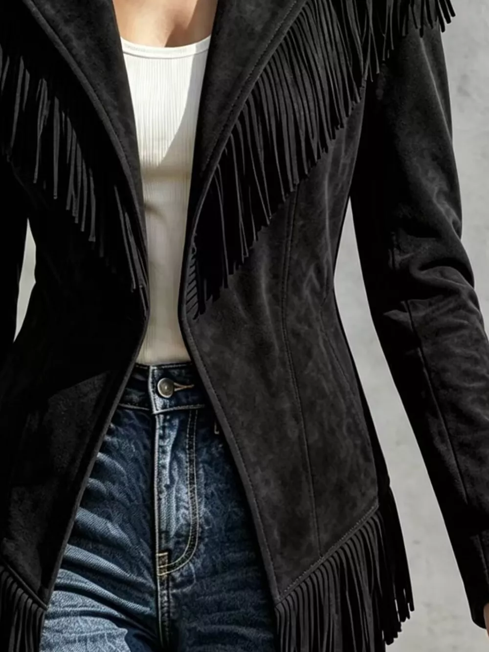 Western-Inspired Fringed Open Front Jacket, image 19