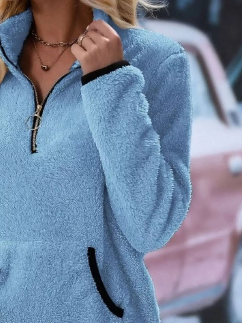 Full Size Cozy Fleece Quarter Zip Long Sleeve Sweatshirt Plus Size, image 16