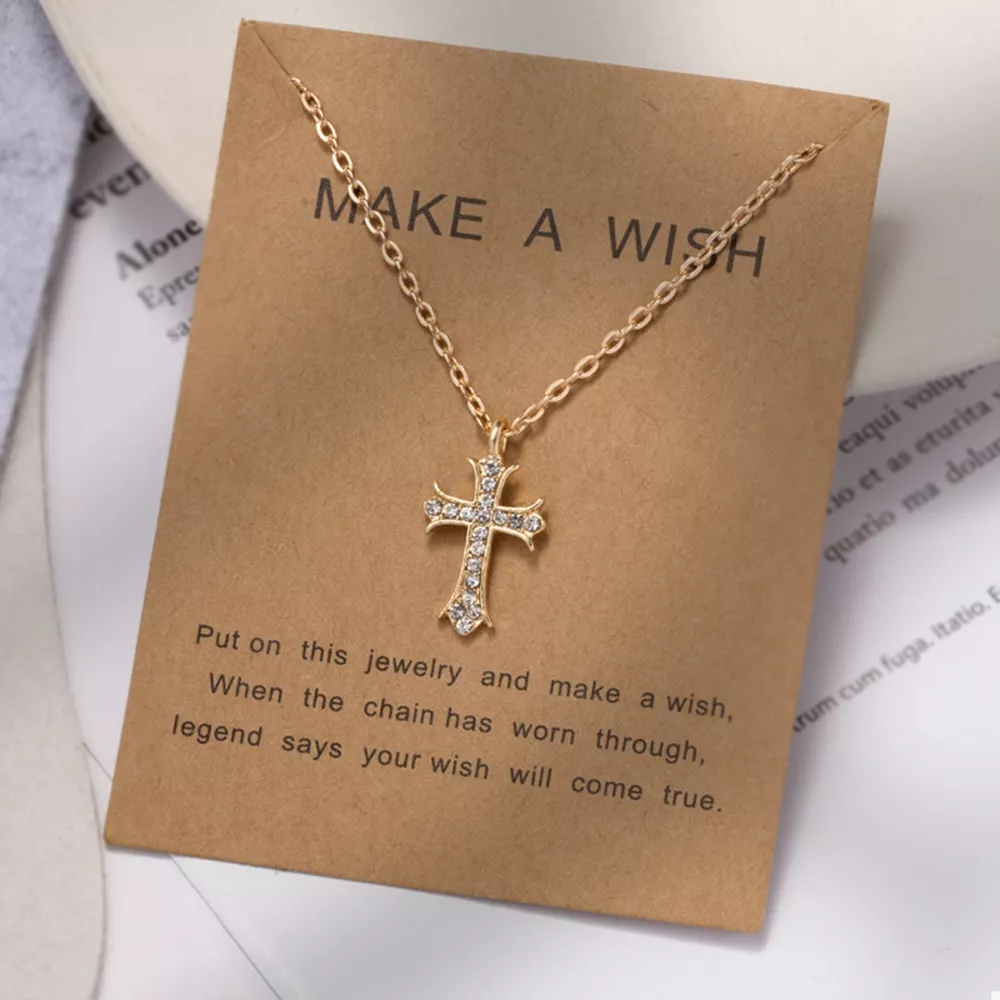 18K Gold-Plated Rhinestone Cross Necklace, image 2