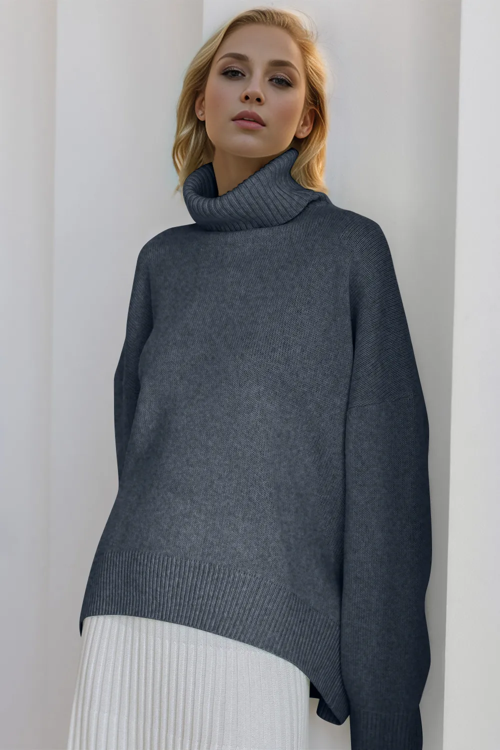 Turtleneck Dropped Shoulder Long Sleeve Sweater, image 29