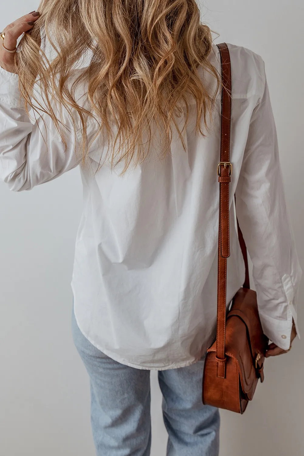 Eyelet Button Down Long Sleeve Shirt, image 5