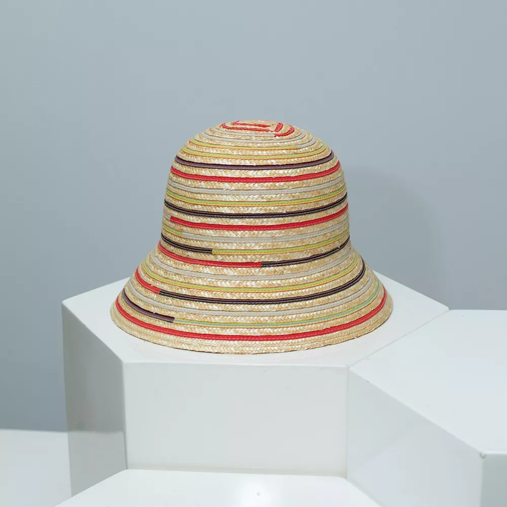 Striped Straw Bucket Hat, image 2
