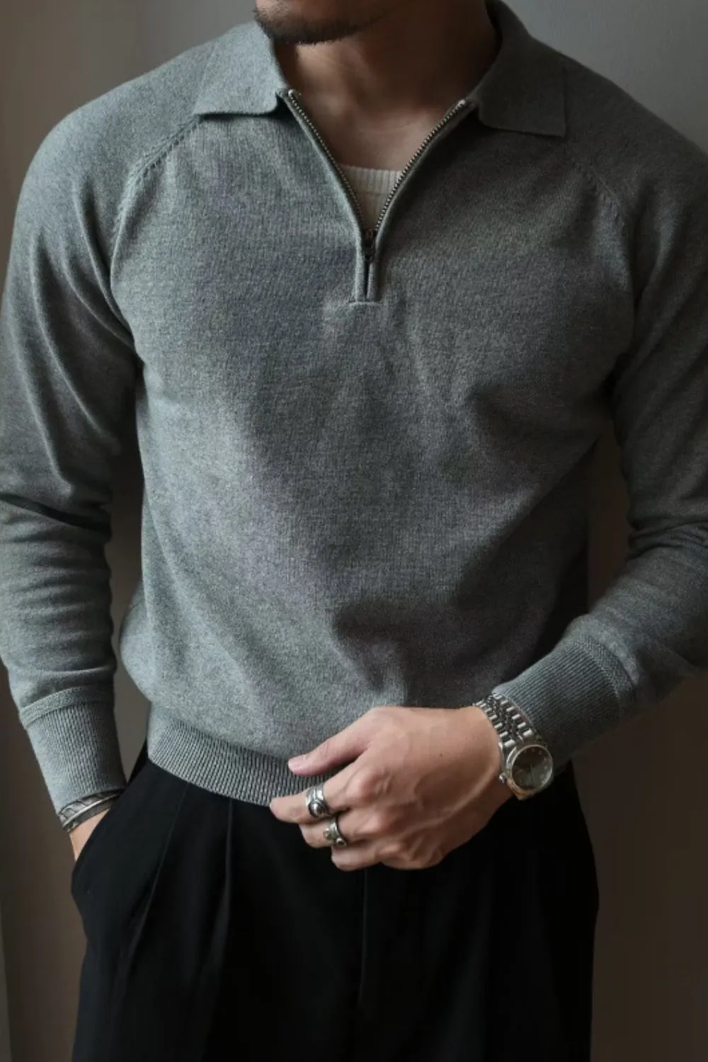 Men's Plus Size Quarter Zip Raglan Sleeve Polo, image 3