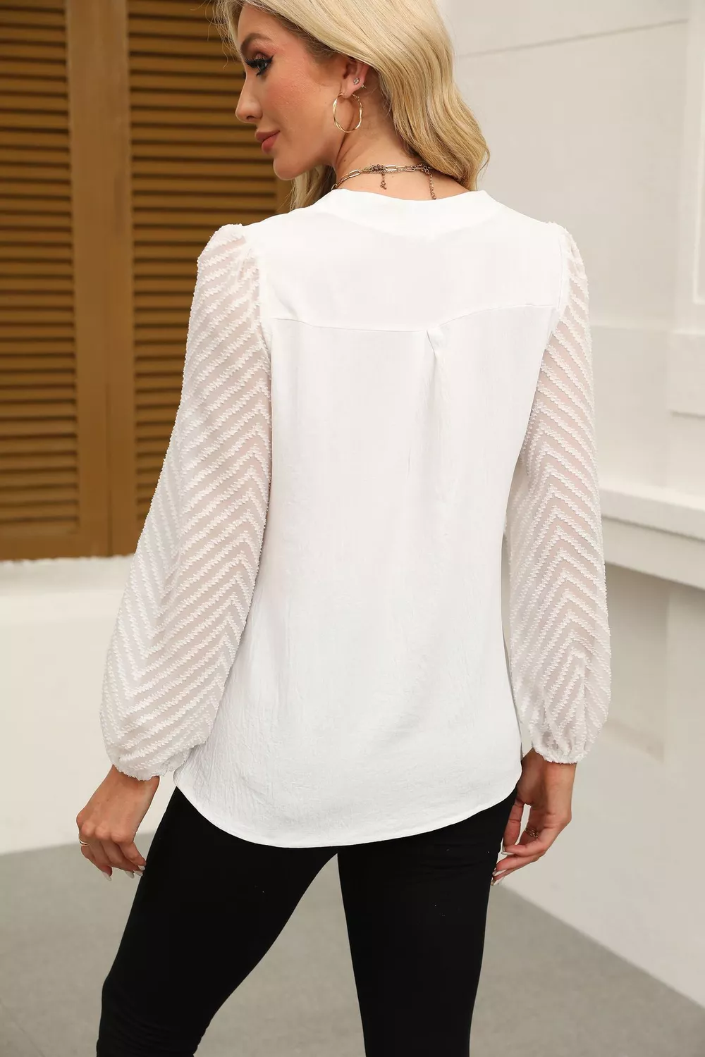 Notched Balloon Sleeve Blouse, image 5