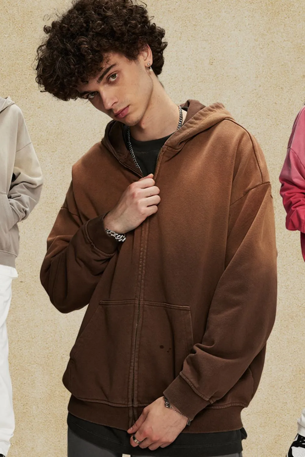 Men's Gradient Zip Up Drop Shoulder Hoodie, image 2