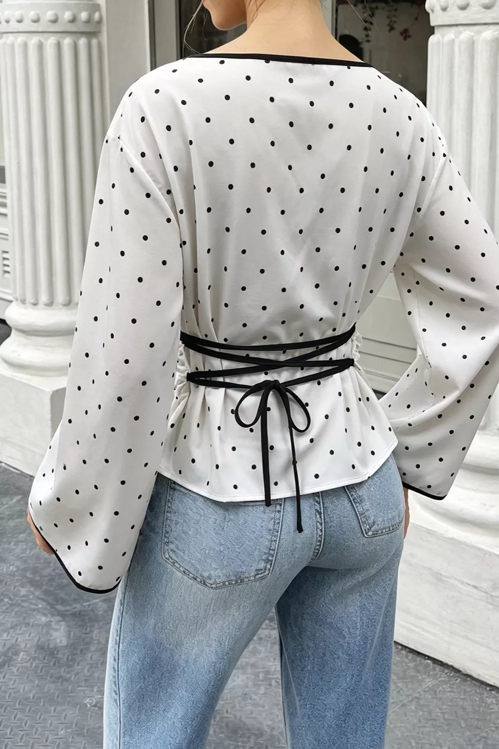 Polka Dot Flare Sleeve Blouse, image 3