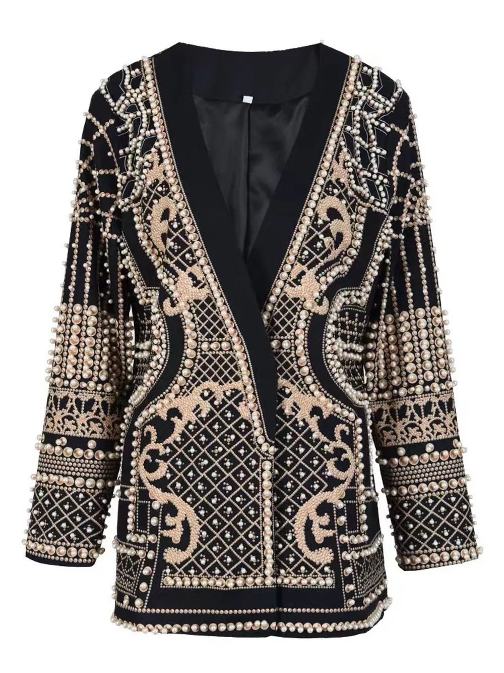Full Size Embellished Pearl One-Button Blazer Plus Size, image 5