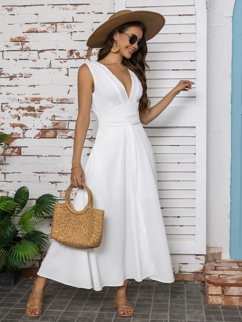 Full Size Slit V-Neck Sleeveless Midi Dress, image 6