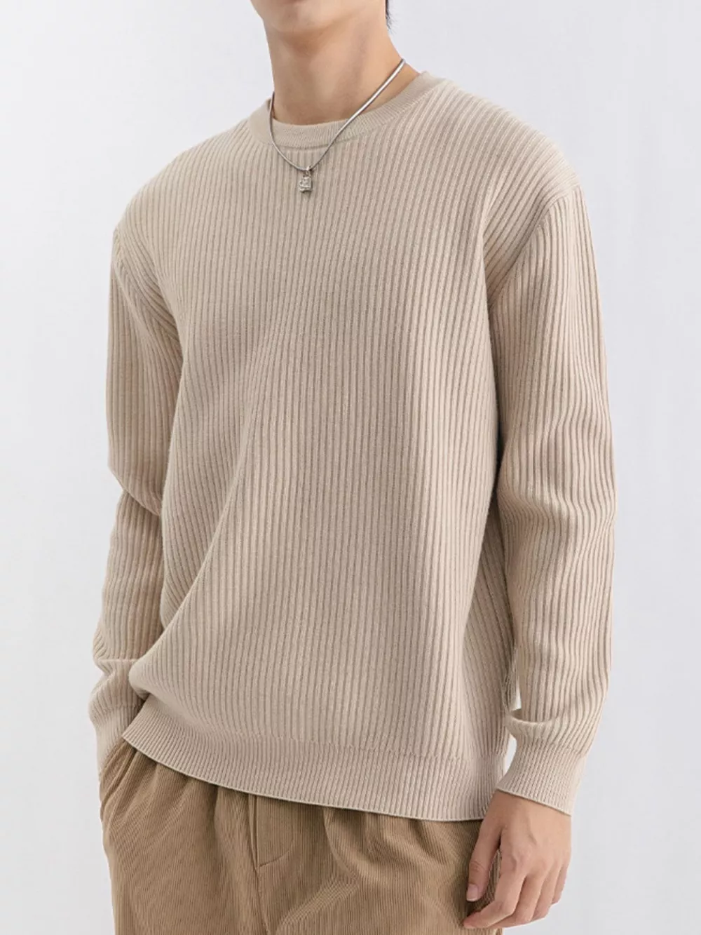Men's Plus Size Ribbed Knit Crew Neck Sweater