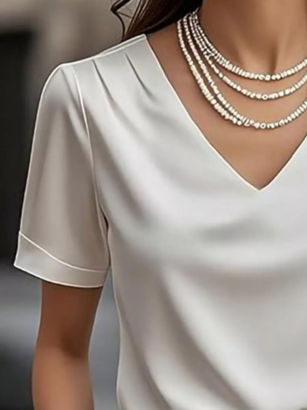 V-Neck Short Sleeve Satin Blouse, image 4