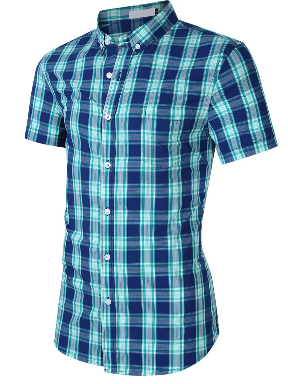 Men's Plaid Collared Neck Short Sleeve Shirt, image 3
