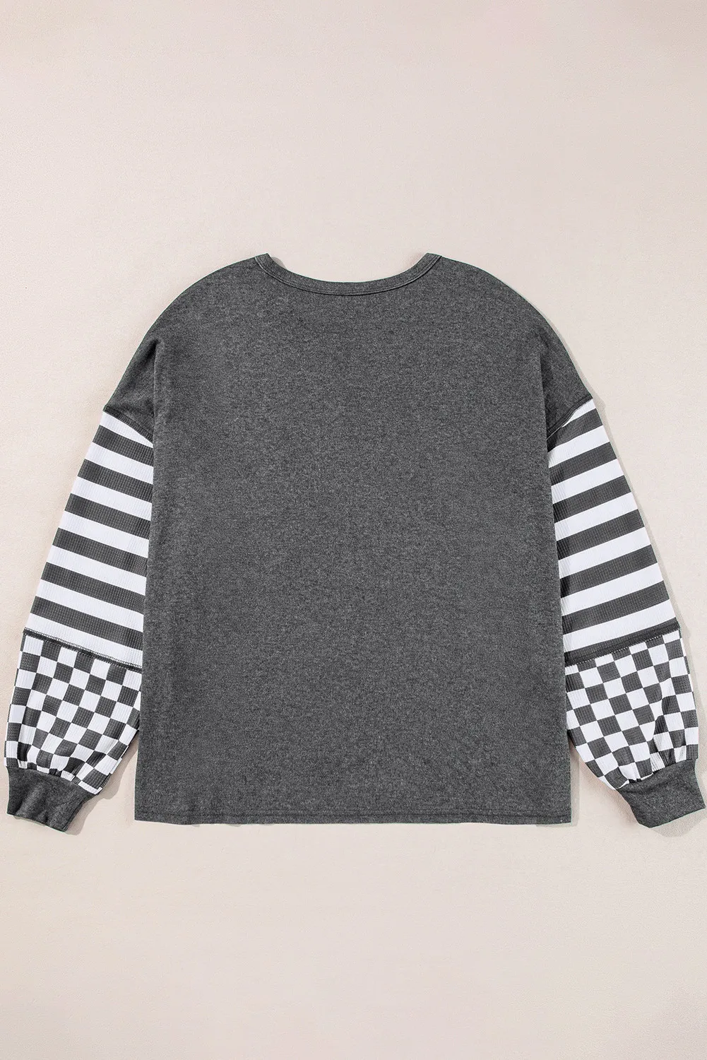Checker & Stripes Round Neck Long Sleeve Blouse, image 4