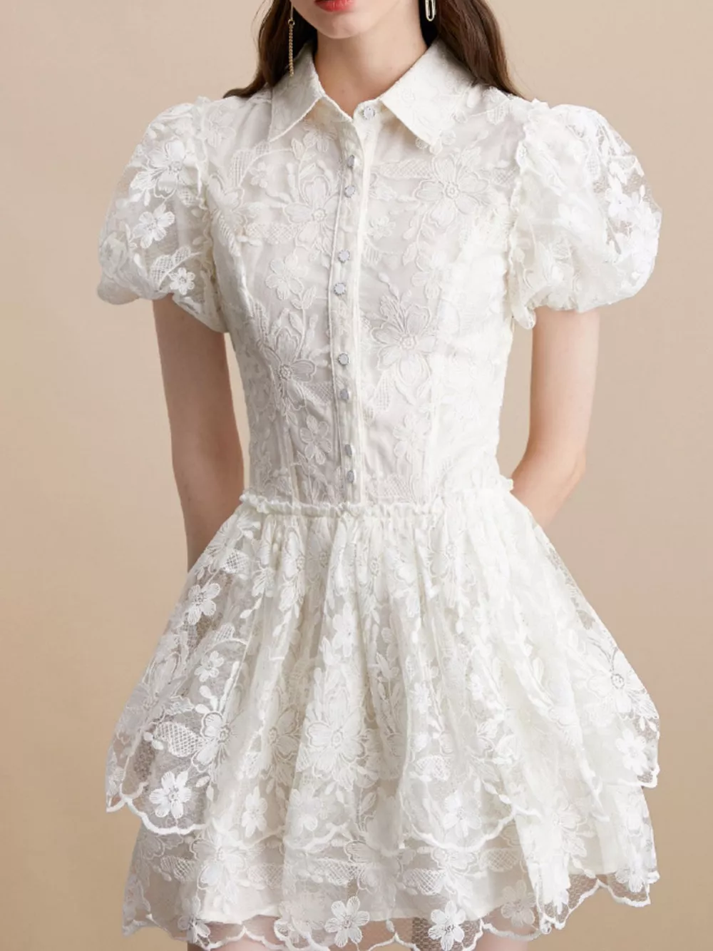 Lace Puff Sleeve Mini Dress, image 4
