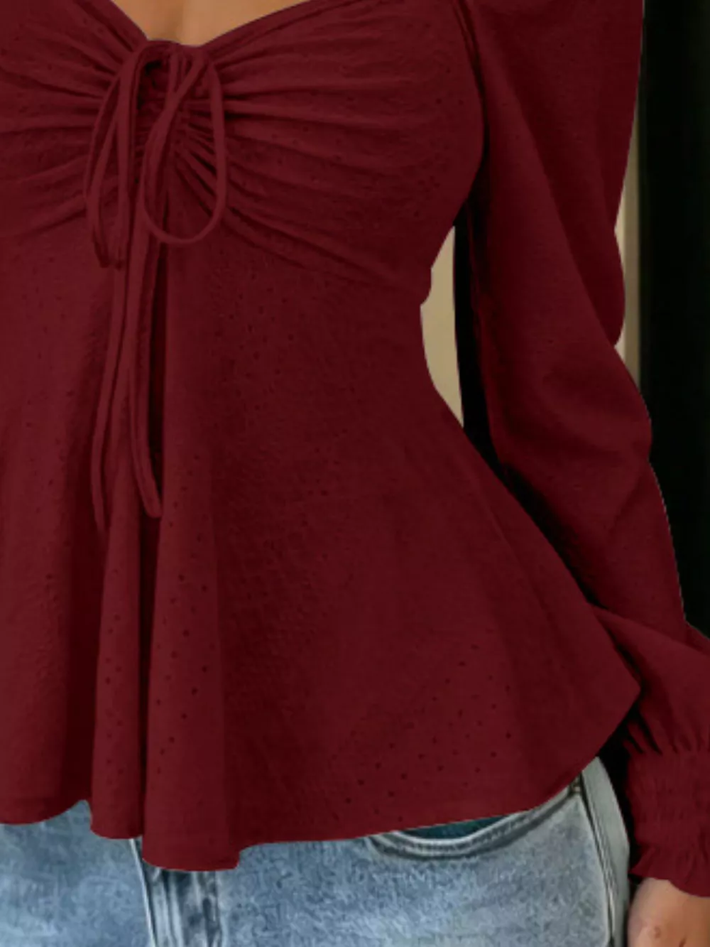 Ruched Sweetheart Neck Long Sleeve Top, image 9