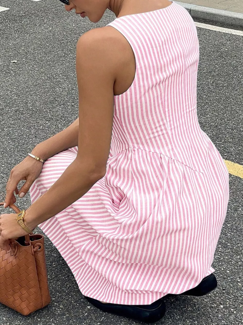 Striped Square Neck Midi Dress, image 8