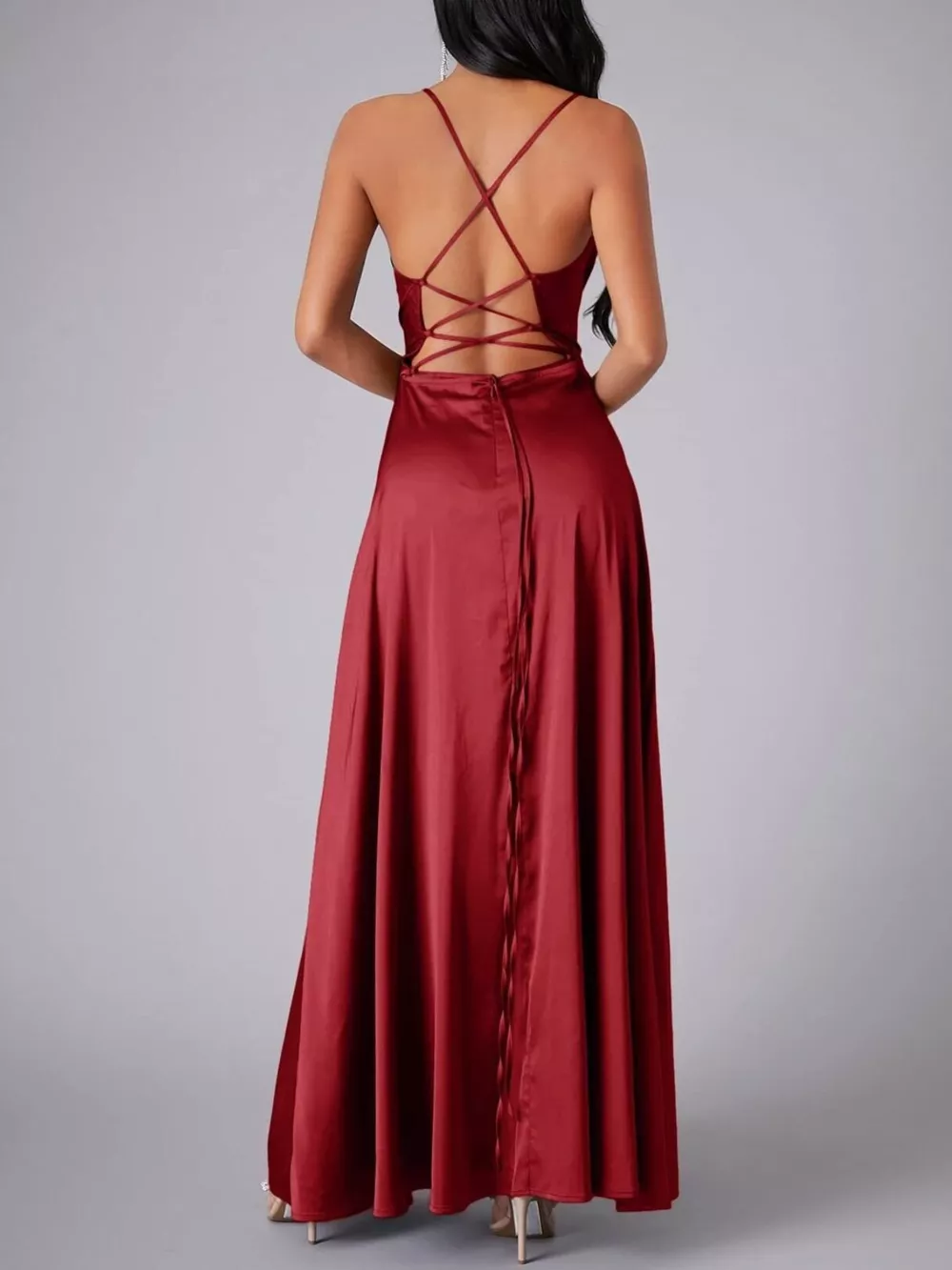 Lace Up Back Split Maxi Dress, image 8