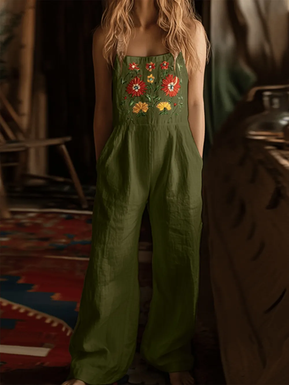 Floral Embroidered Wide Leg Jumpsuit, image 8