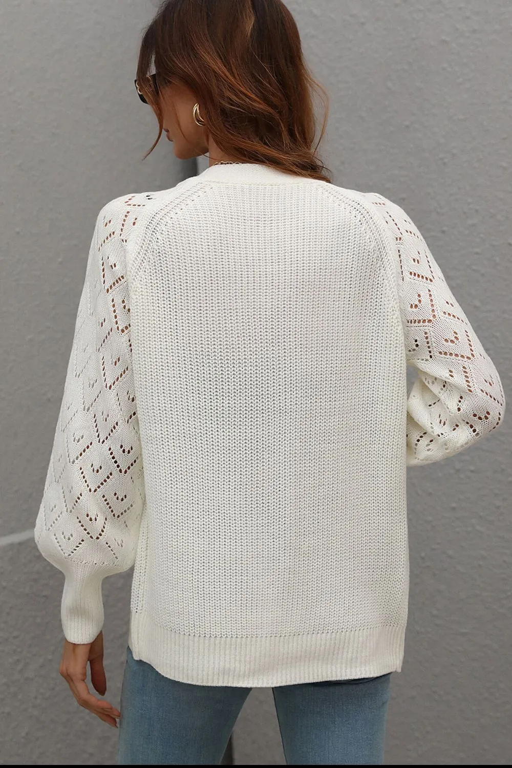 Rib-Knit Plunge Raglan Sleeve Cardigan, image 3