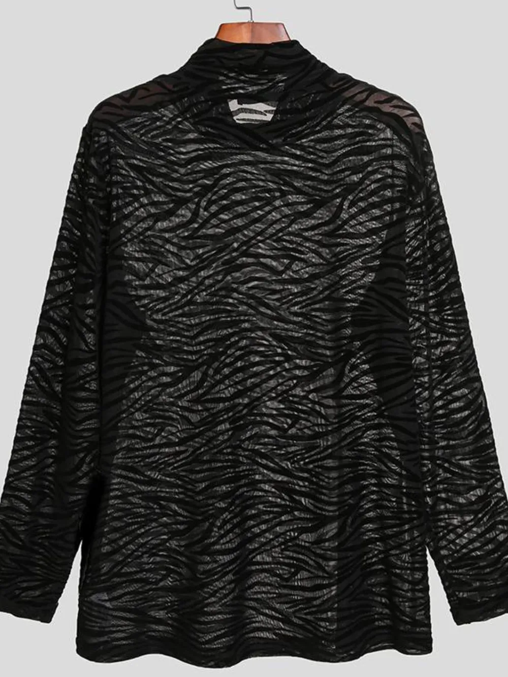 Men's Zebra Print Mock Neck Long Sleeve Mesh Top, image 3