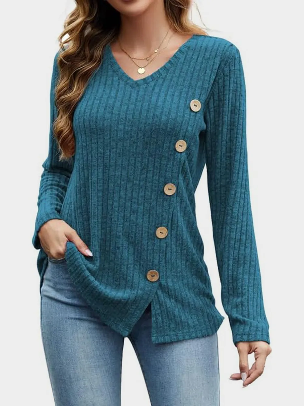V-Neck Long Sleeve T-Shirt, image 21
