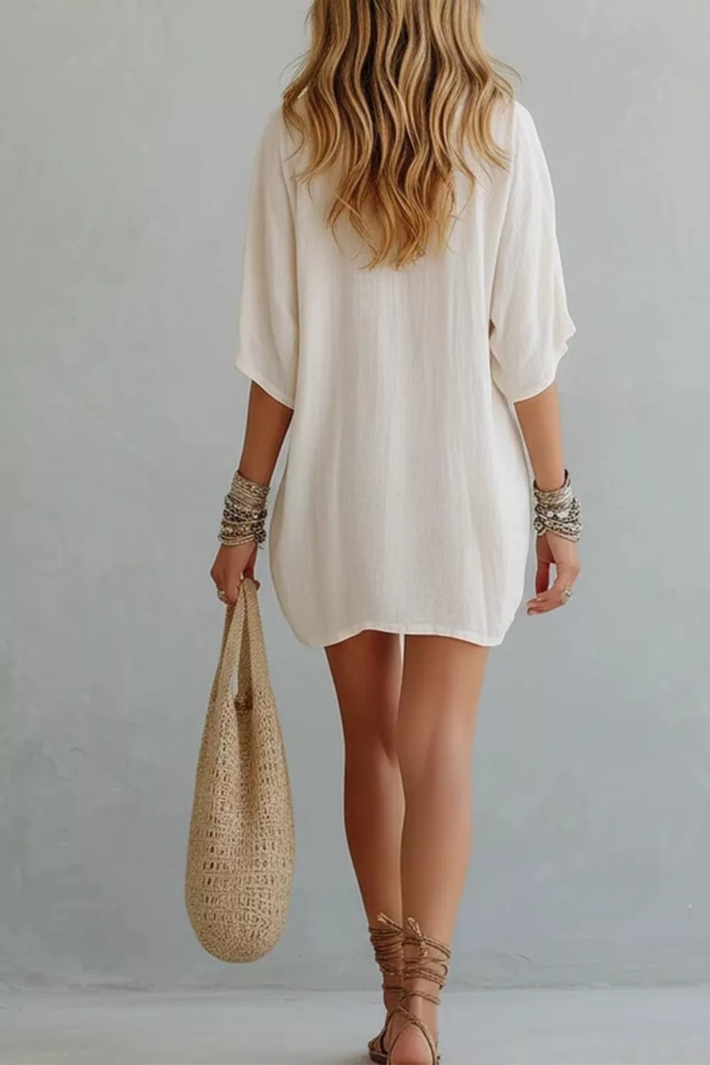 Notched Half Sleeve Mini Dress, image 2
