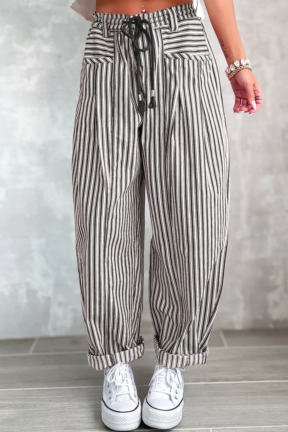 Stripe Drawstring Casual Loose Pants, image 11