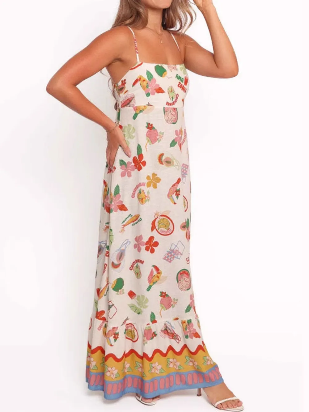 Printed Square Neck Maxi Cami Dress, image 4