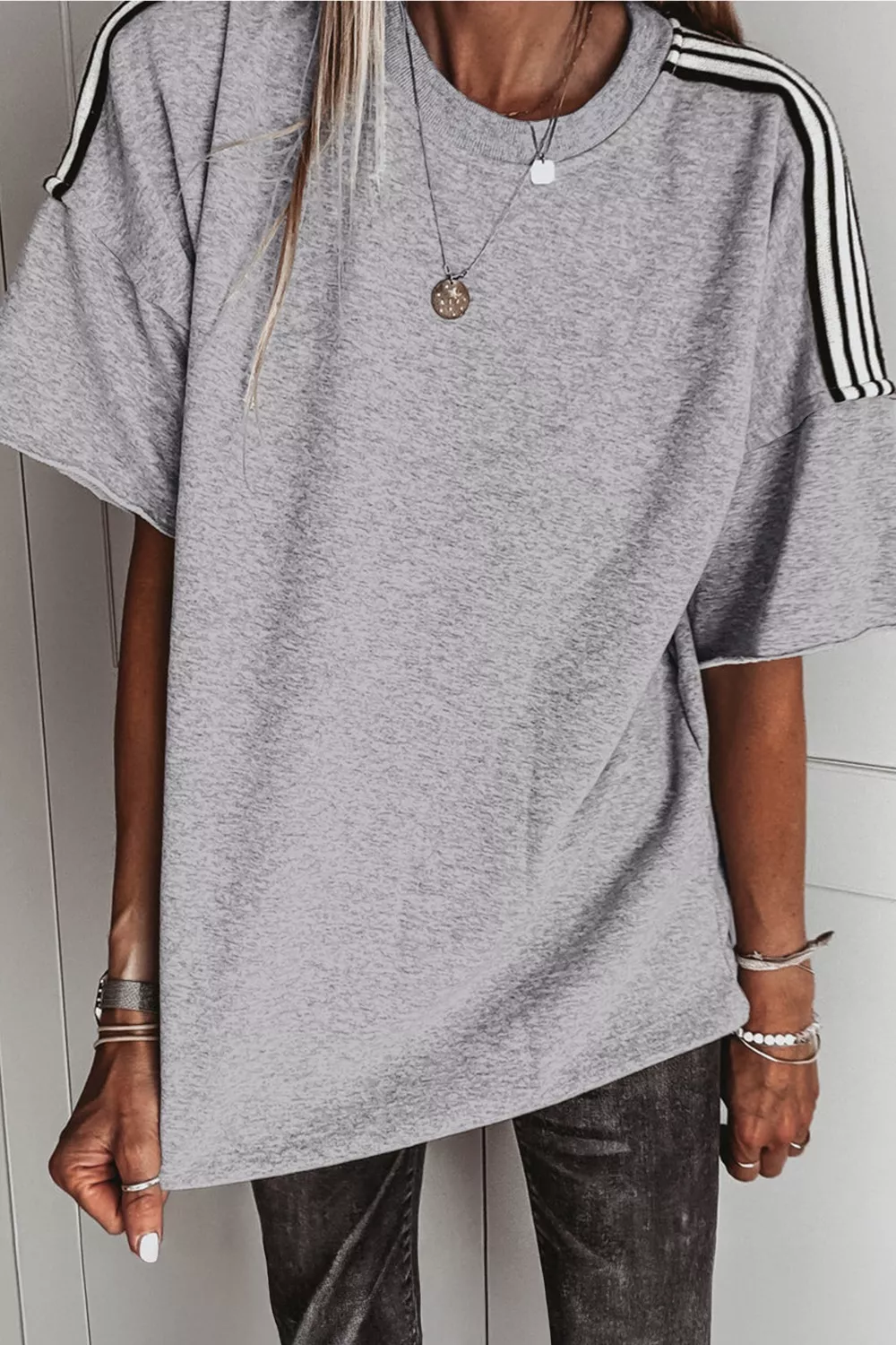 Striped Shoulder Relaxed Fit T-Shirt, image 5