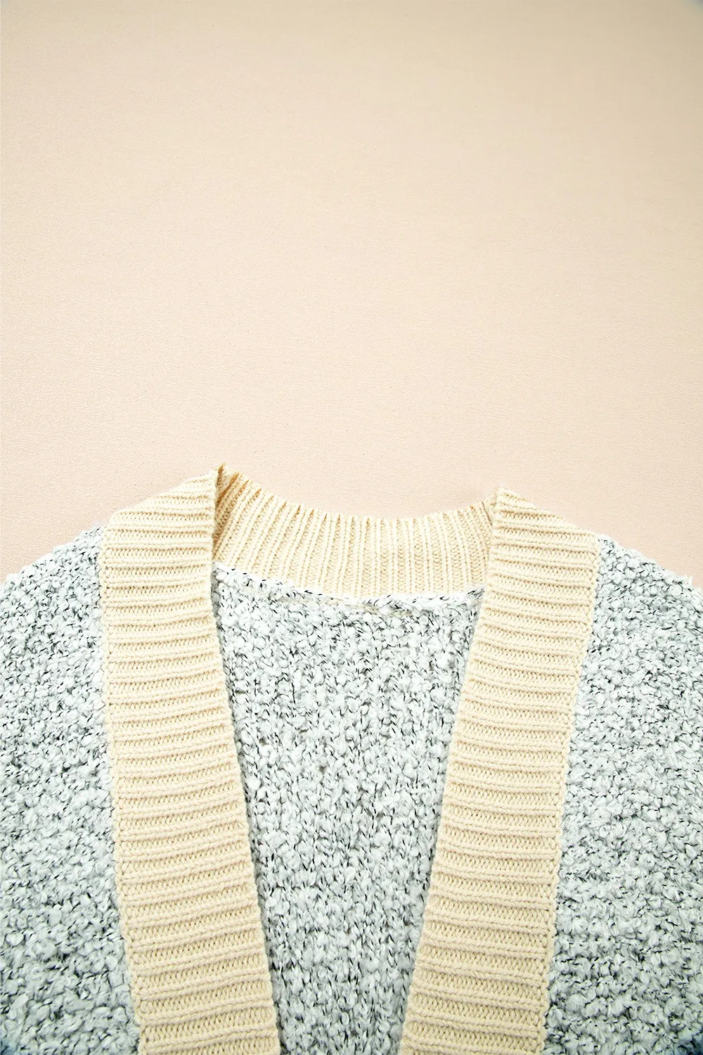Color Block Side Pockets Open Front Cardigan, image 7