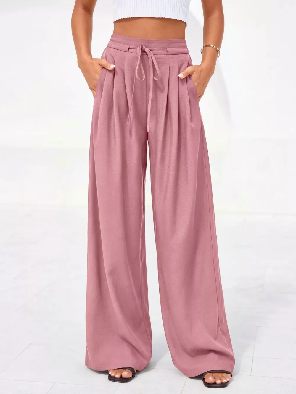 Full Size High-Waisted Wide-Leg Pleated Pants Plus Size, image 4